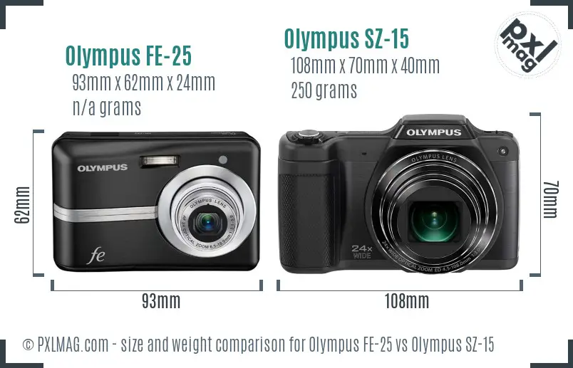 Olympus FE-25 vs Olympus SZ-15 size comparison