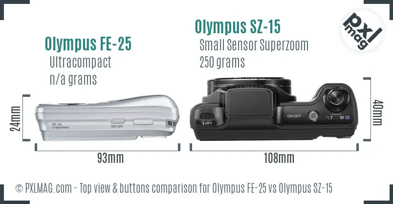 Olympus FE-25 vs Olympus SZ-15 top view buttons comparison