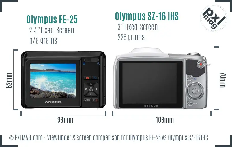 Olympus FE-25 vs Olympus SZ-16 iHS Screen and Viewfinder comparison