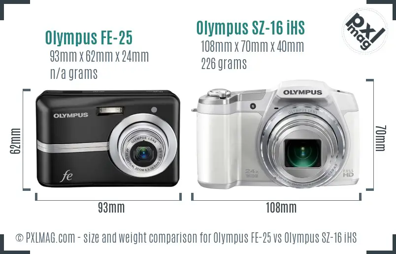 Olympus FE-25 vs Olympus SZ-16 iHS size comparison