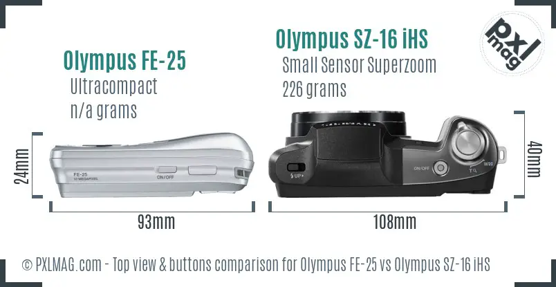 Olympus FE-25 vs Olympus SZ-16 iHS top view buttons comparison