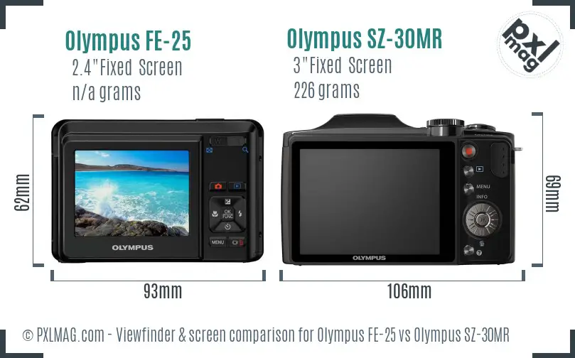 Olympus FE-25 vs Olympus SZ-30MR Screen and Viewfinder comparison