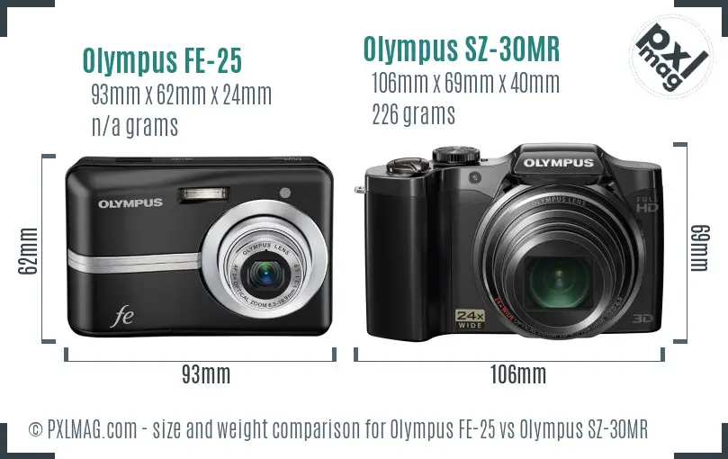 Olympus FE-25 vs Olympus SZ-30MR size comparison