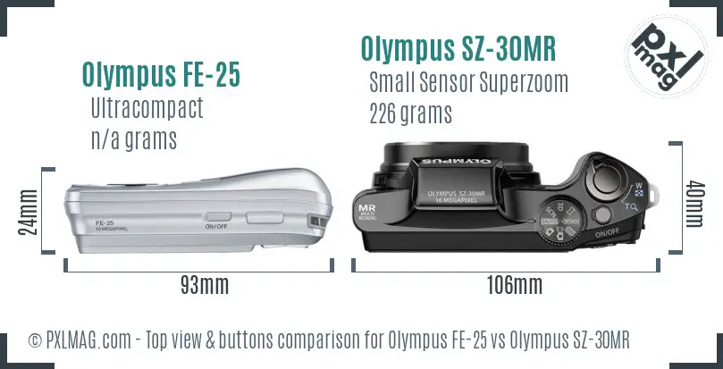 Olympus FE-25 vs Olympus SZ-30MR top view buttons comparison