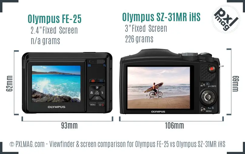 Olympus FE-25 vs Olympus SZ-31MR iHS Screen and Viewfinder comparison