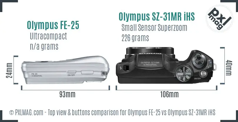 Olympus FE-25 vs Olympus SZ-31MR iHS top view buttons comparison