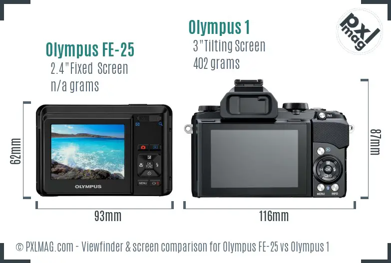 Olympus FE-25 vs Olympus 1 Screen and Viewfinder comparison