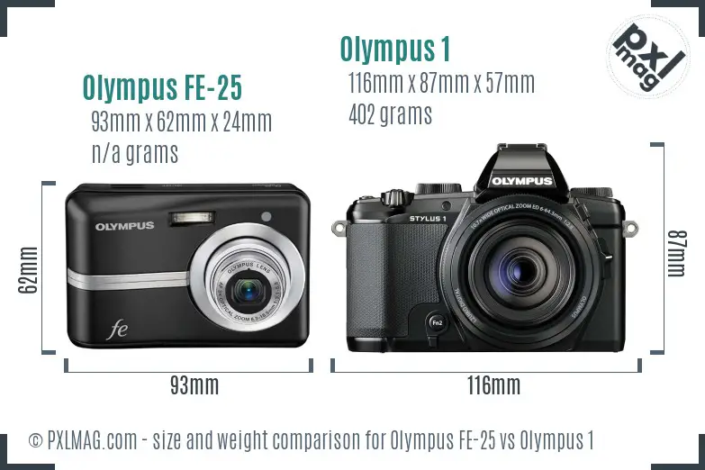 Olympus FE-25 vs Olympus 1 size comparison