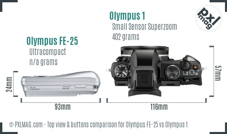 Olympus FE-25 vs Olympus 1 top view buttons comparison