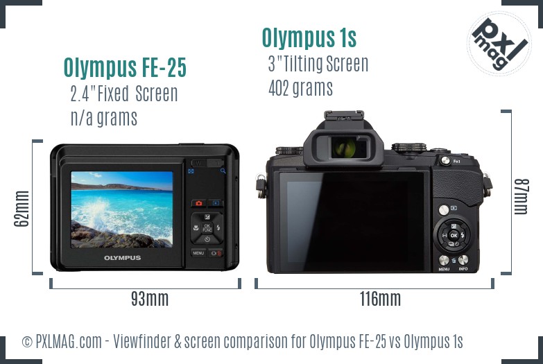 Olympus FE-25 vs Olympus 1s Screen and Viewfinder comparison