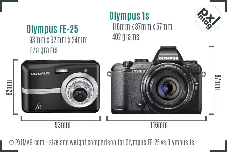 Olympus FE-25 vs Olympus 1s size comparison
