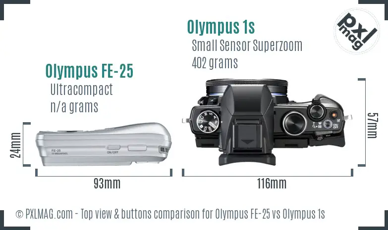 Olympus FE-25 vs Olympus 1s top view buttons comparison