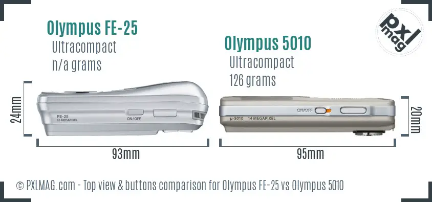 Olympus FE-25 vs Olympus 5010 top view buttons comparison