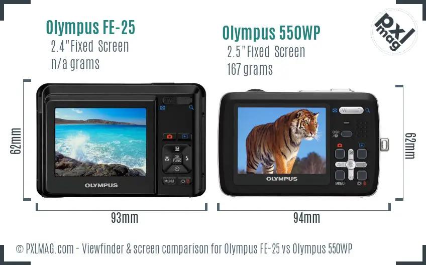 Olympus FE-25 vs Olympus 550WP Screen and Viewfinder comparison