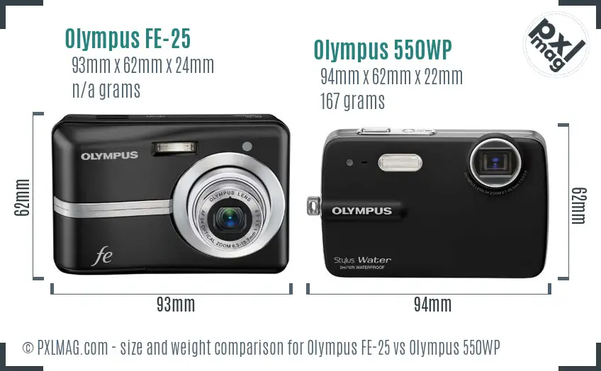 Olympus FE-25 vs Olympus 550WP size comparison