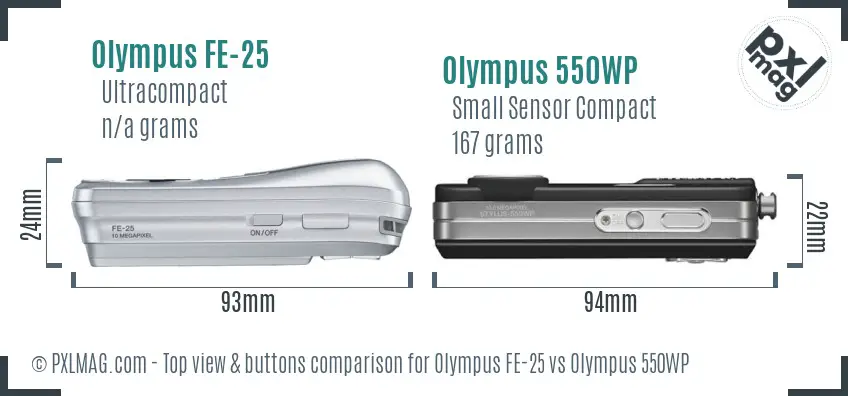 Olympus FE-25 vs Olympus 550WP top view buttons comparison