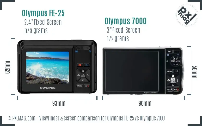 Olympus FE-25 vs Olympus 7000 Screen and Viewfinder comparison