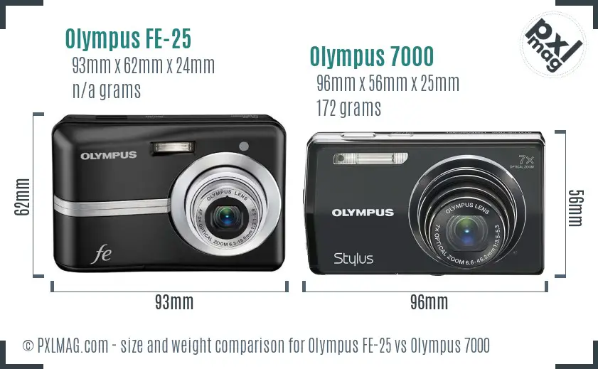 Olympus FE-25 vs Olympus 7000 size comparison