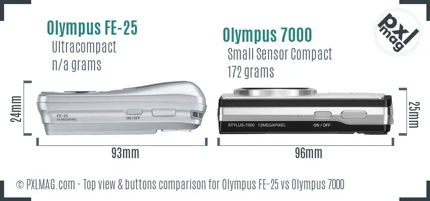 Olympus FE-25 vs Olympus 7000 top view buttons comparison