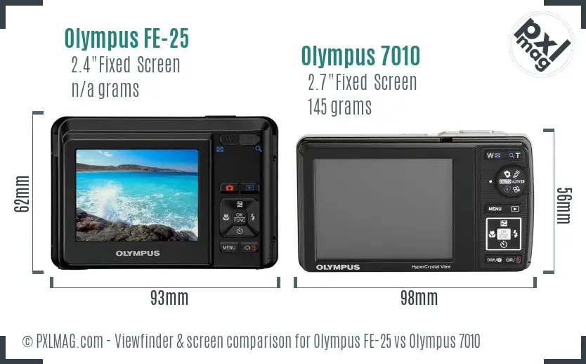 Olympus FE-25 vs Olympus 7010 Screen and Viewfinder comparison