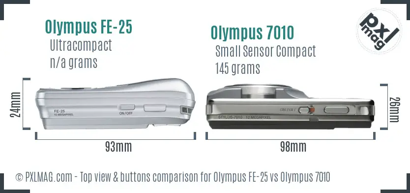 Olympus FE-25 vs Olympus 7010 top view buttons comparison