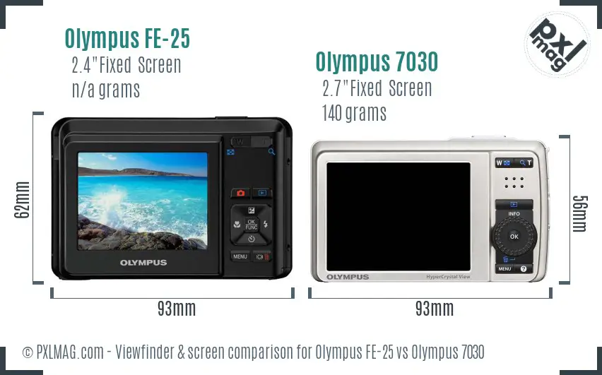 Olympus FE-25 vs Olympus 7030 Screen and Viewfinder comparison