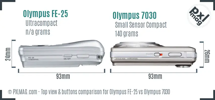 Olympus FE-25 vs Olympus 7030 top view buttons comparison