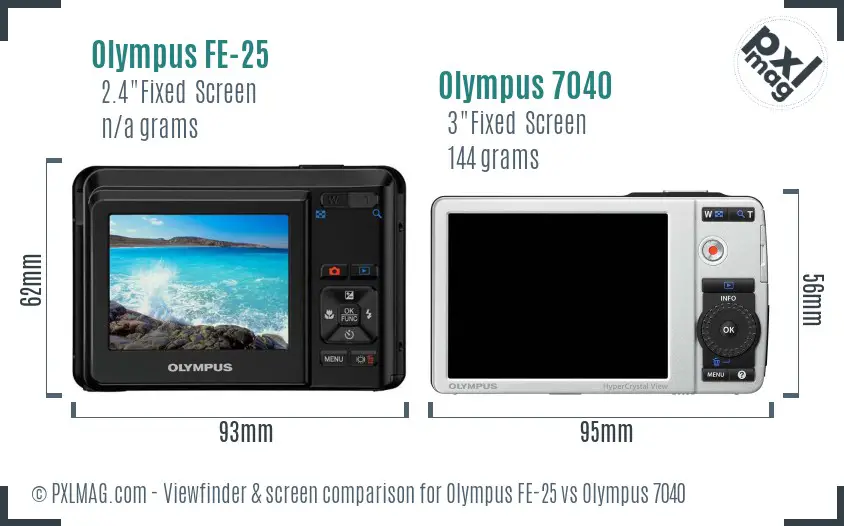 Olympus FE-25 vs Olympus 7040 Screen and Viewfinder comparison