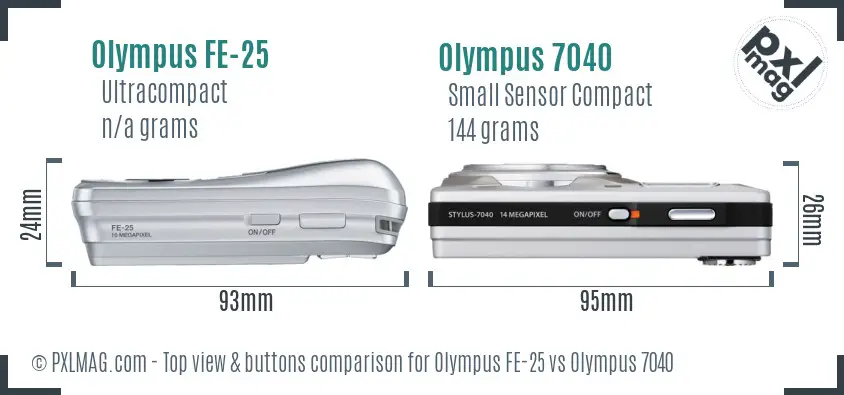 Olympus FE-25 vs Olympus 7040 top view buttons comparison