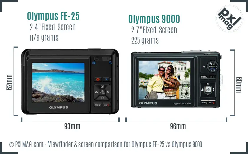 Olympus FE-25 vs Olympus 9000 Screen and Viewfinder comparison