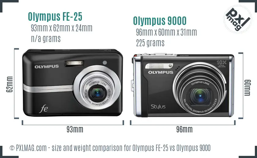 Olympus FE-25 vs Olympus 9000 size comparison