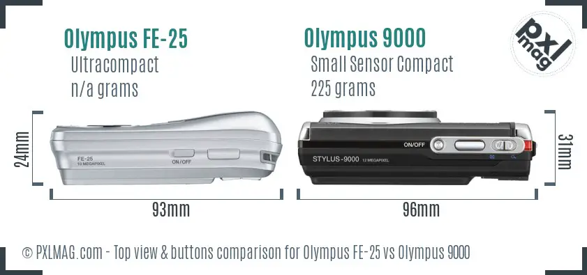 Olympus FE-25 vs Olympus 9000 top view buttons comparison