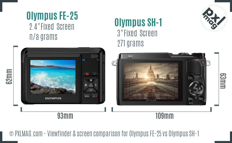 Olympus FE-25 vs Olympus SH-1 Screen and Viewfinder comparison