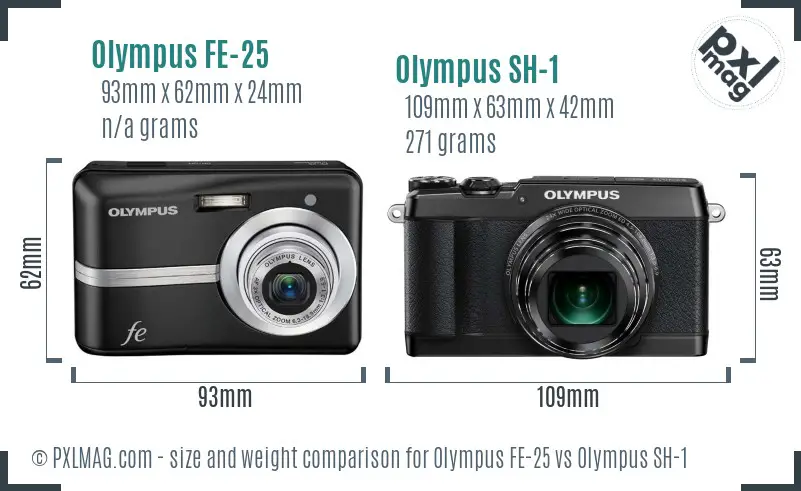 Olympus FE-25 vs Olympus SH-1 size comparison