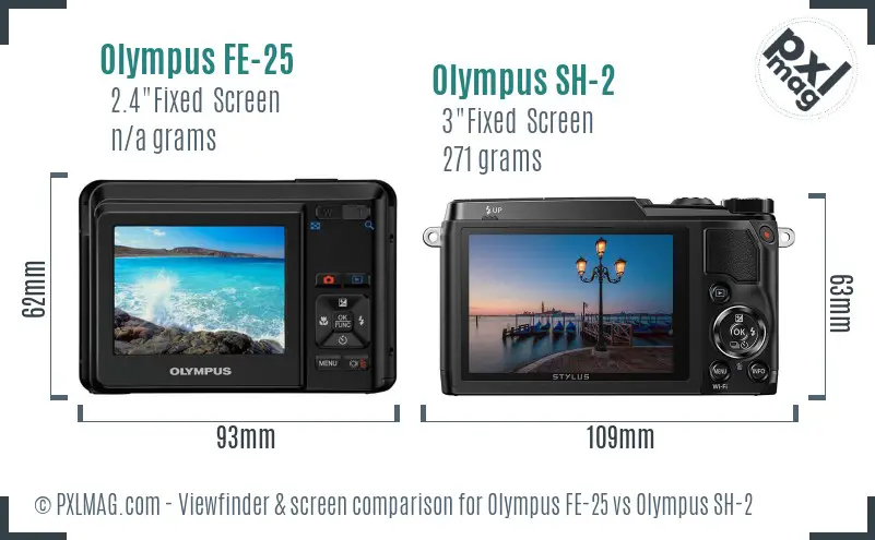Olympus FE-25 vs Olympus SH-2 Screen and Viewfinder comparison