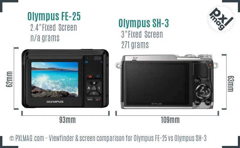 Olympus FE-25 vs Olympus SH-3 Screen and Viewfinder comparison