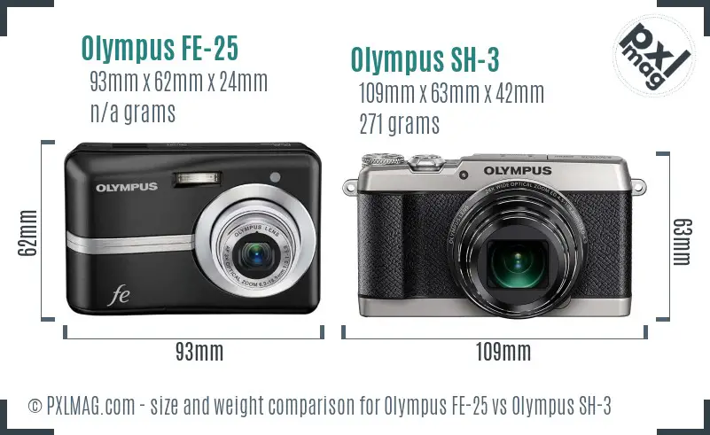 Olympus FE-25 vs Olympus SH-3 size comparison
