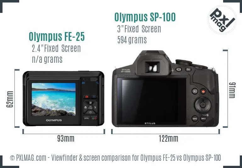 Olympus FE-25 vs Olympus SP-100 Screen and Viewfinder comparison