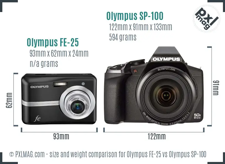 Olympus FE-25 vs Olympus SP-100 size comparison