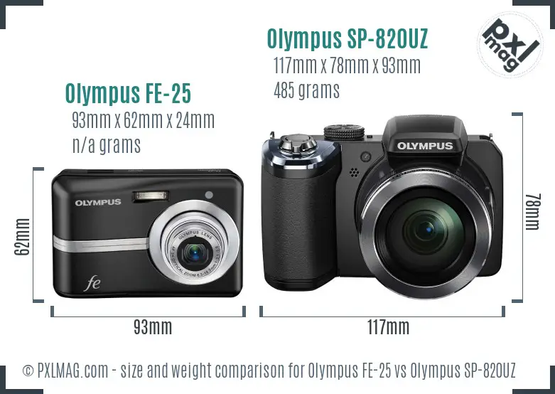 Olympus FE-25 vs Olympus SP-820UZ size comparison