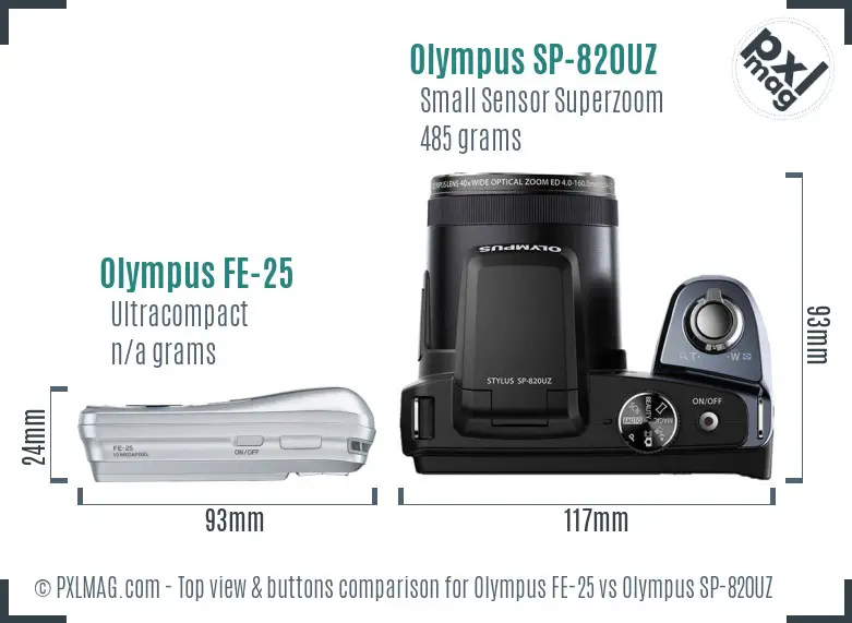 Olympus FE-25 vs Olympus SP-820UZ top view buttons comparison