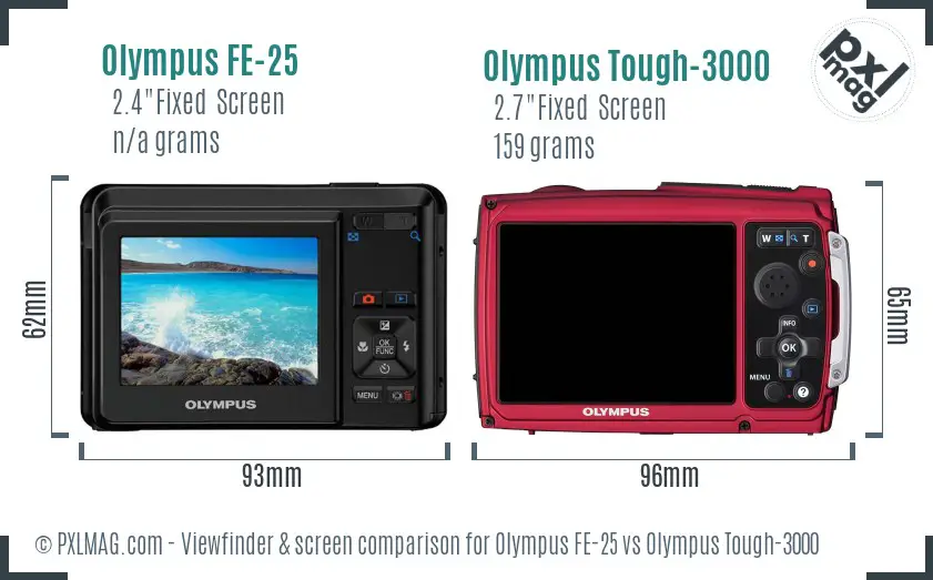 Olympus FE-25 vs Olympus Tough-3000 Screen and Viewfinder comparison