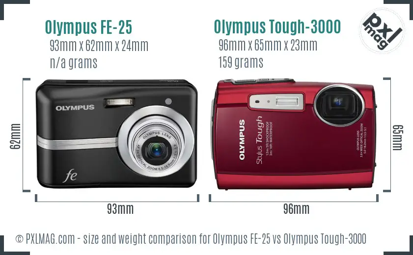 Olympus FE-25 vs Olympus Tough-3000 size comparison
