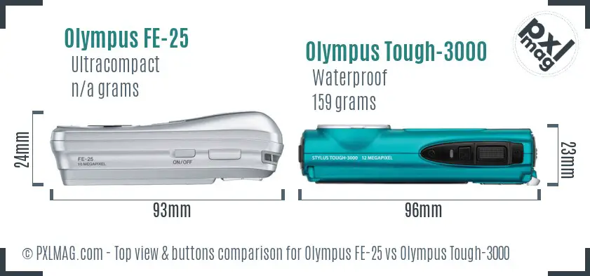 Olympus FE-25 vs Olympus Tough-3000 top view buttons comparison