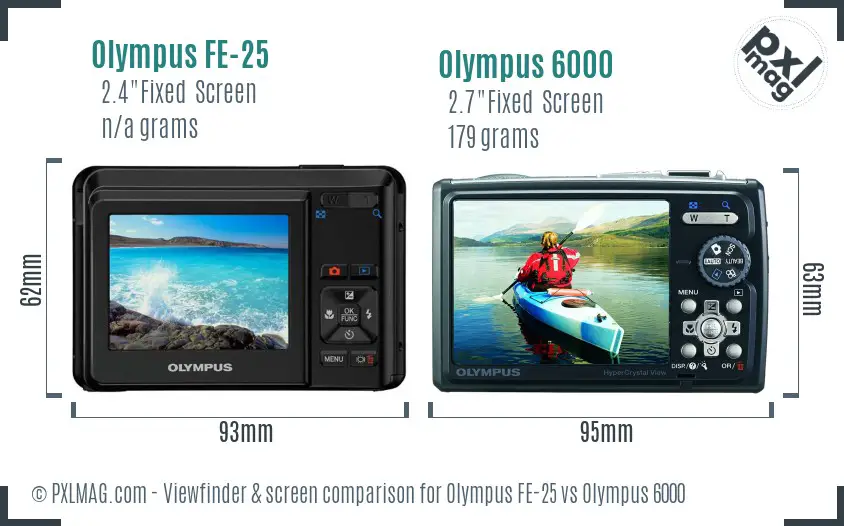 Olympus FE-25 vs Olympus 6000 Screen and Viewfinder comparison