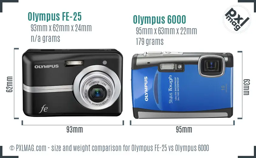 Olympus FE-25 vs Olympus 6000 size comparison