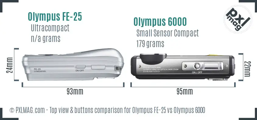 Olympus FE-25 vs Olympus 6000 top view buttons comparison