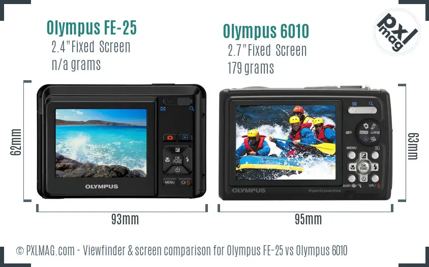 Olympus FE-25 vs Olympus 6010 Screen and Viewfinder comparison