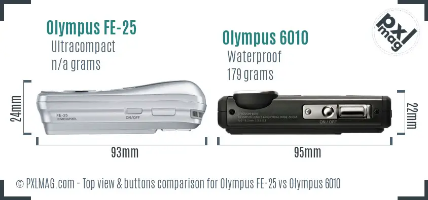 Olympus FE-25 vs Olympus 6010 top view buttons comparison