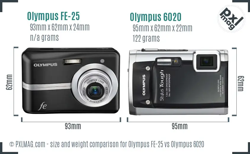 Olympus FE-25 vs Olympus 6020 size comparison